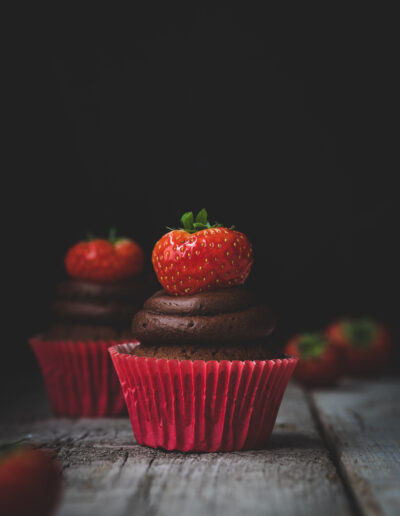 Chocolate cupcake with a strawberry on top