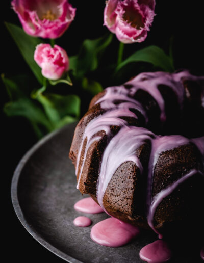 Bundt cake with pink topping