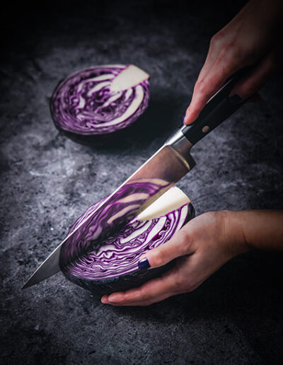 Red cabbage cut in half